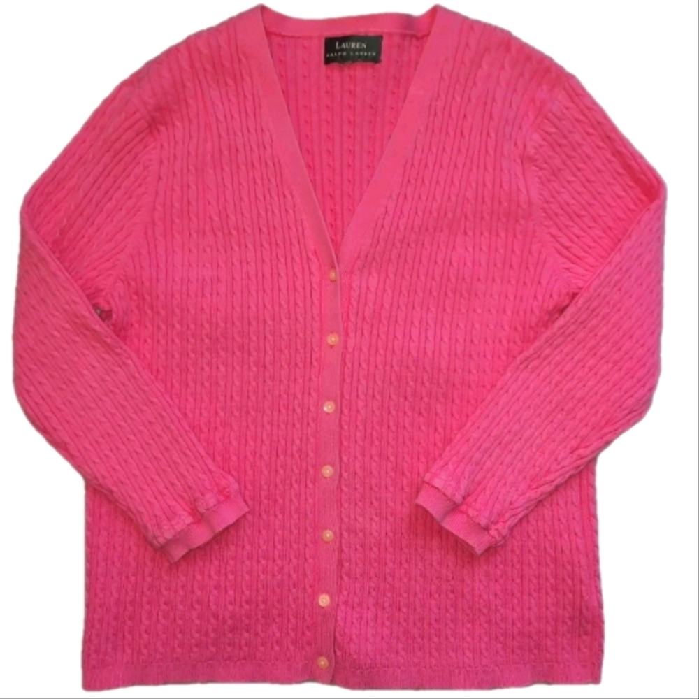 Lauren Ralph Lauren Pink Button Cable Knit Cardigan LS Sweater Women's Size: S